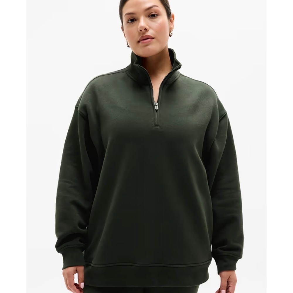 Athleta Coaster Luxe Quarter Zip Sweatshirt Forest Green Pullover Womens Small